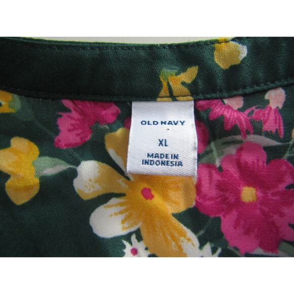 Old Navy Green Floral Boho Blouse XL Long Sleeve Peasant Top - Picture 3 of 6